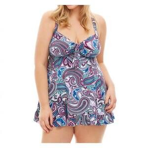 NEW ALWAYS FOR ME plus size two piece swimdress set in vineyard paisley